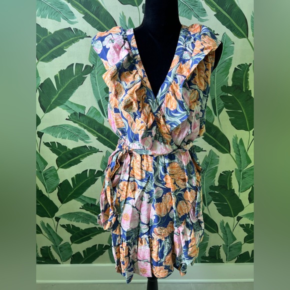 Cecilia Pettersson for Anthropologie Floral Ruffle Faux Wrap Mini Dress XL NWT - Picture 4 of 11